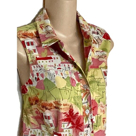 Talbots Women Size 10 Sleeveless Button Front Shirt Dress Pink Green Stick Women - Picture 5 of 9